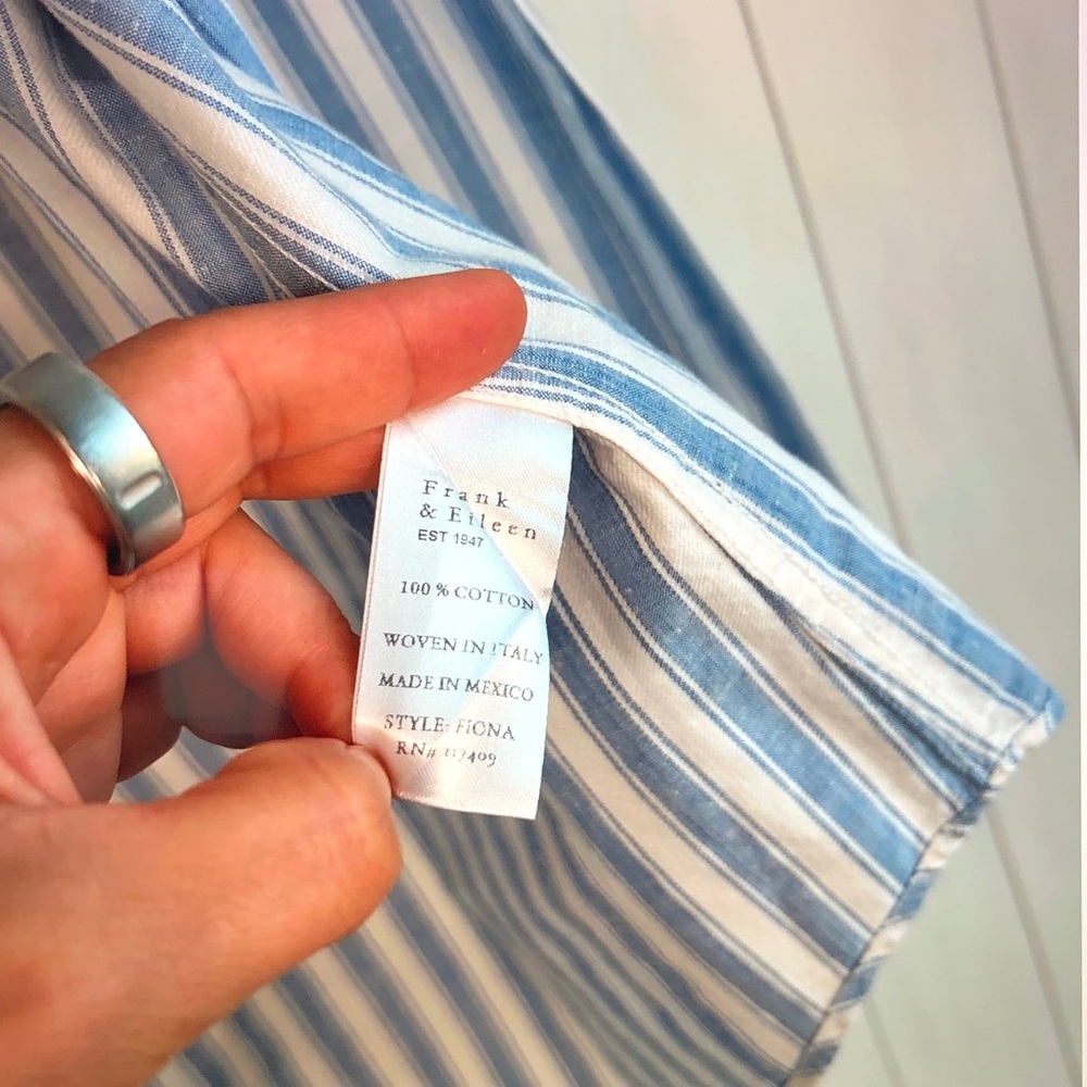Frank & Eileen Sleeveless Blue and White Striped Button-Up Shirt - Picture 8 of 9